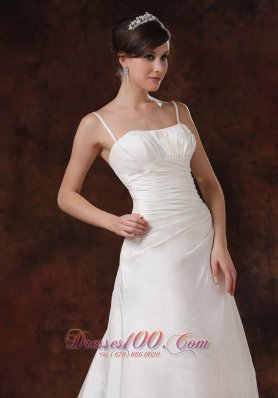 Ruched Brush Train Princess Bridal Dress With Spaghetti Straps