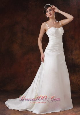 Ruched Brush Train Princess Bridal Dress With Spaghetti Straps