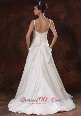 Ruched Brush Train Princess Bridal Dress With Spaghetti Straps