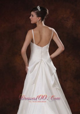 Ruched Brush Train Princess Bridal Dress With Spaghetti Straps