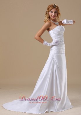 Ruched Appliques Strapless Bridal Dress Floor-length Brush Train