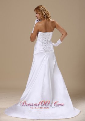 Ruched Appliques Strapless Bridal Dress Floor-length Brush Train