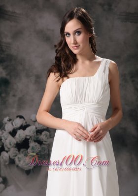 One Shoulder Column Chiffon Wedding Dress Floor Length Ruched