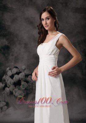 One Shoulder Column Chiffon Wedding Dress Floor Length Ruched