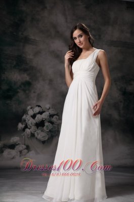 One Shoulder Column Chiffon Wedding Dress Floor Length Ruched