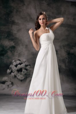 One Shoulder Column Chiffon Wedding Dress Floor Length Ruched