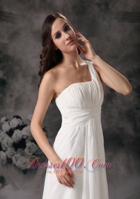 One Shoulder Column Chiffon Wedding Dress Floor Length Ruched