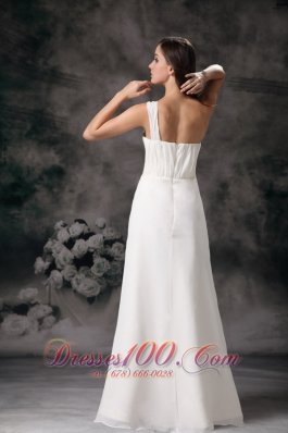 One Shoulder Column Chiffon Wedding Dress Floor Length Ruched