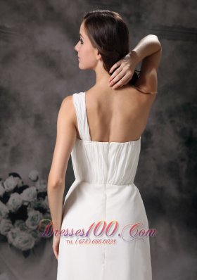 One Shoulder Column Chiffon Wedding Dress Floor Length Ruched