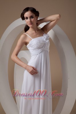 Chiffon Ankle-length Spaghetti Straps Wedding Dress Handle Flowers