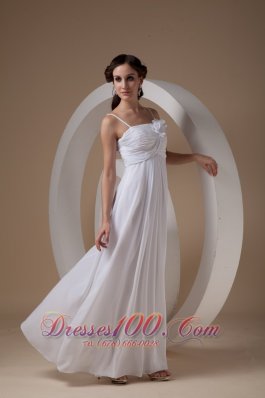 Chiffon Ankle-length Spaghetti Straps Wedding Dress Handle Flowers