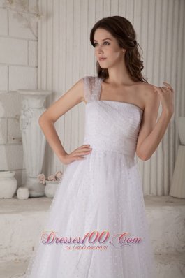 A-line One Shoulder Special Fabric Court Train Bridal Dress