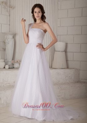 A-line One Shoulder Special Fabric Court Train Bridal Dress