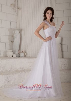 A-line One Shoulder Special Fabric Court Train Bridal Dress