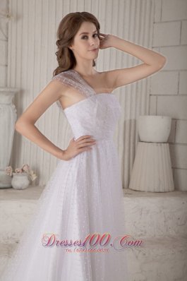 A-line One Shoulder Special Fabric Court Train Bridal Dress