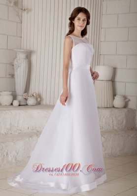 Scoop Neck Brush Train Organza Bridal Gown Floor-length