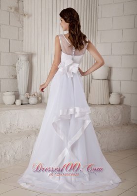 Scoop Neck Brush Train Organza Bridal Gown Floor-length