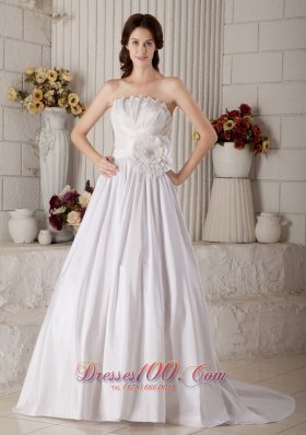 A-line Bridal Dress Strapless Handle Flower Taffeta Brush Train