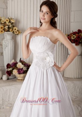 A-line Bridal Dress Strapless Handle Flower Taffeta Brush Train