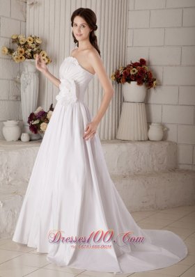 A-line Bridal Dress Strapless Handle Flower Taffeta Brush Train