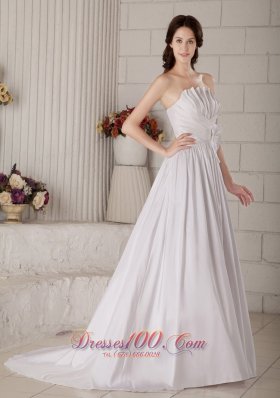 A-line Bridal Dress Strapless Handle Flower Taffeta Brush Train