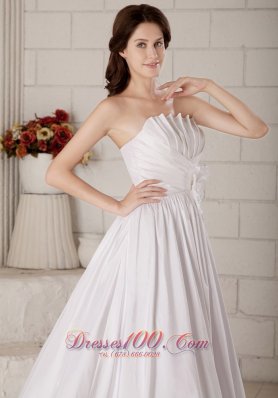 A-line Bridal Dress Strapless Handle Flower Taffeta Brush Train