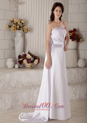 Strapless Satin Bridal Dress Ruch Floor-length Brush Train