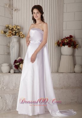 Strapless Satin Bridal Dress Ruch Floor-length Brush Train