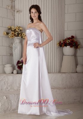 Strapless Satin Bridal Dress Ruch Floor-length Brush Train