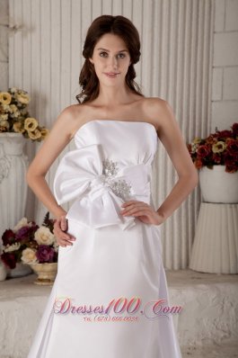 Strapless Beading and Bow Princess Wedding Dress Court Train Satin