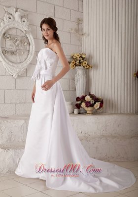 Strapless Beading and Bow Princess Wedding Dress Court Train Satin