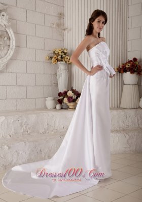 Strapless Beading and Bow Princess Wedding Dress Court Train Satin