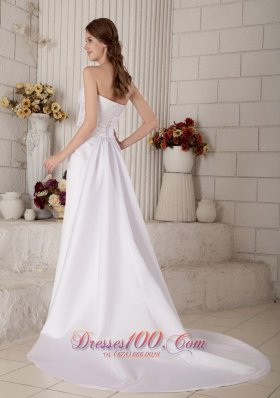 Strapless Beading and Bow Princess Wedding Dress Court Train Satin