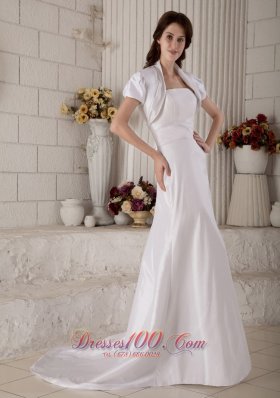 A-line Satin Strapless Wedding Dress Court Train