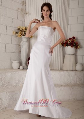 A-line Satin Strapless Wedding Dress Court Train