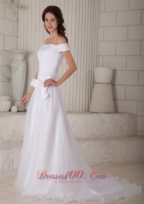 Impressive Off The Shoulder Organza Wedding Gown Court Train