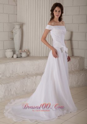 Impressive Off The Shoulder Organza Wedding Gown Court Train