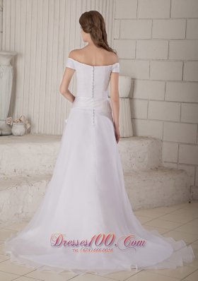 Impressive Off The Shoulder Organza Wedding Gown Court Train