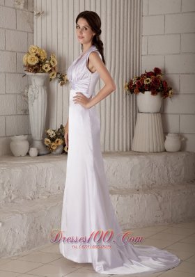 Halter Top Brush Tiran Satin Ruched Beading Bridal Dress