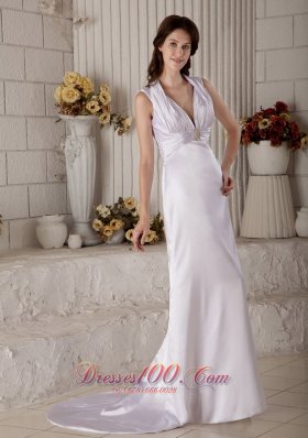 Halter Top Brush Tiran Satin Ruched Beading Bridal Dress