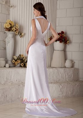 Halter Top Brush Tiran Satin Ruched Beading Bridal Dress