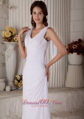 Slim V-neck Straps Chiffon Bridal Gown With Brush Train