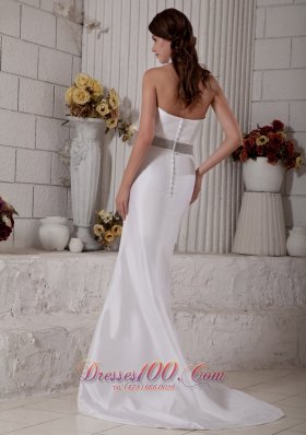 Mermaid Halter Top Satin Brush Train Bridal Gown With Bow