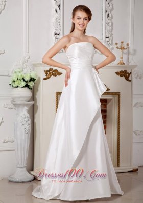 Beading And Bowknot Strapless Taffeta Brush Train Wedding Gown