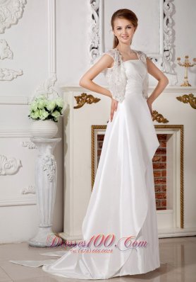 Beading And Bowknot Strapless Taffeta Brush Train Wedding Gown