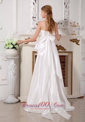 Beading And Bowknot Strapless Taffeta Brush Train Wedding Gown