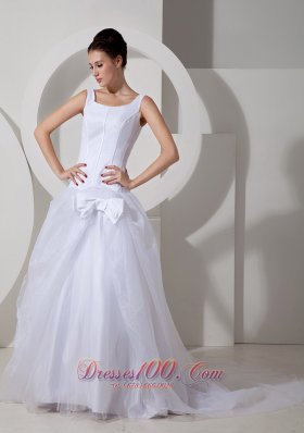 Scoop Neck Court Train Princess Bridal Gown With Tulle