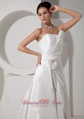 Strapless Satin Court Train Bridal Wedding Gown Handle Flower