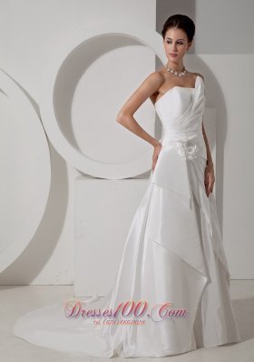 Strapless Satin Court Train Bridal Wedding Gown Handle Flower