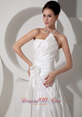 Strapless Satin Court Train Bridal Wedding Gown Handle Flower